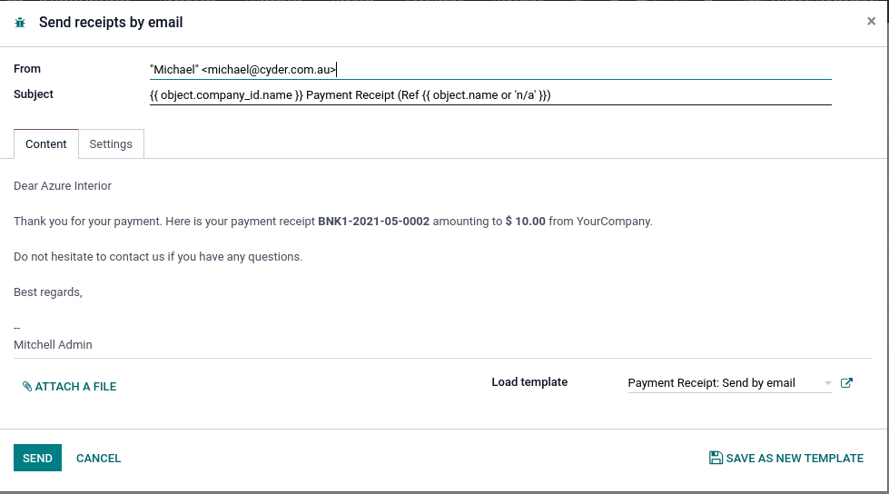 Odoo Accounting Send Remittance Advice ABA files and individual notices